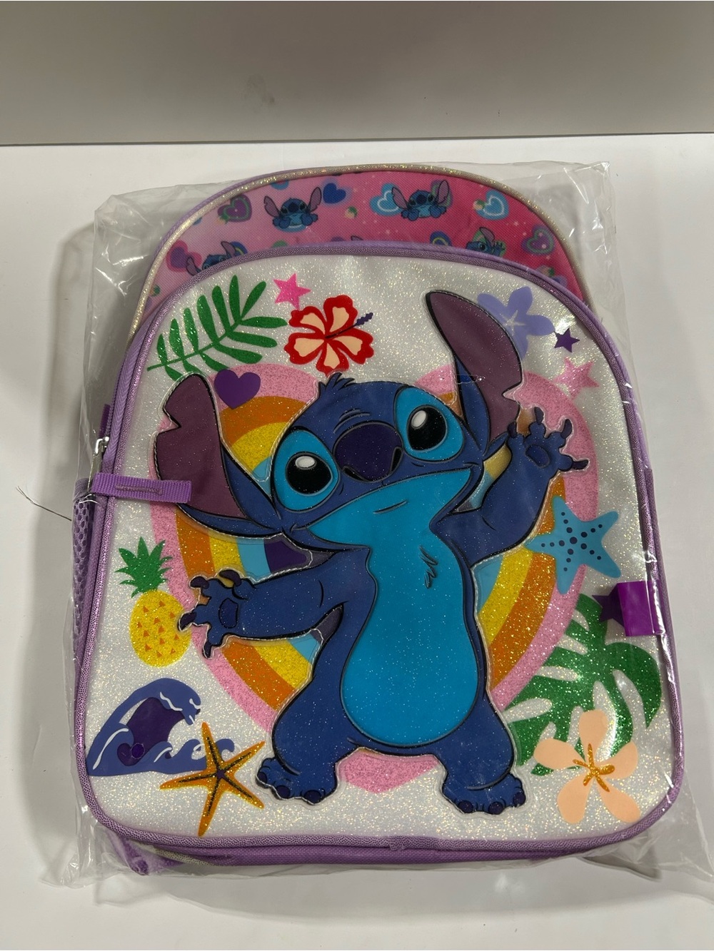 Disney Stitch Rainbow Glitter Kids 14” Backpack - Blue & Purple